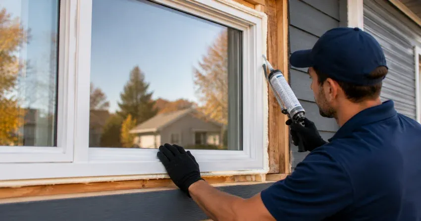 technician installing a new vinyl window in Midhurst, Springwater
