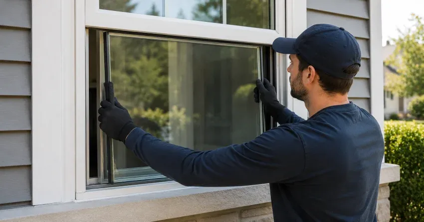technician boarding up broken window during emergency glass repair Springwater