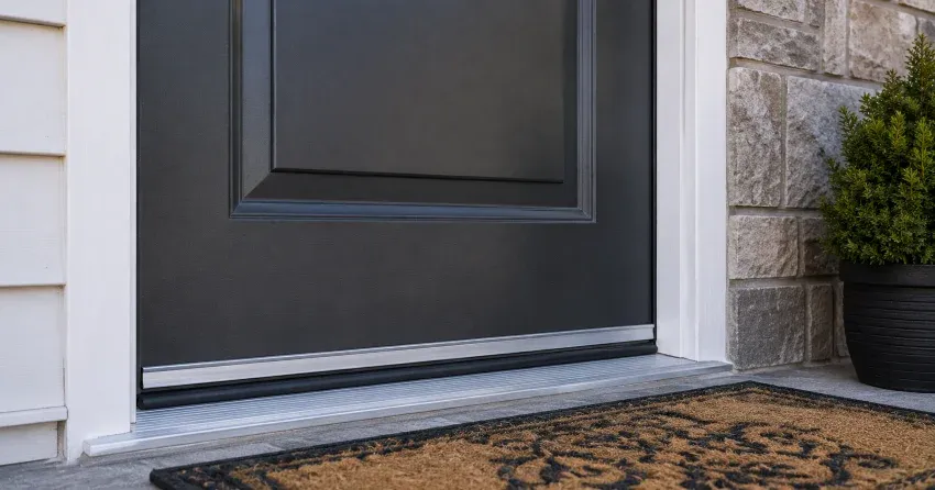technician replacing worn door weatherstripping in Elmvale, Springwater home