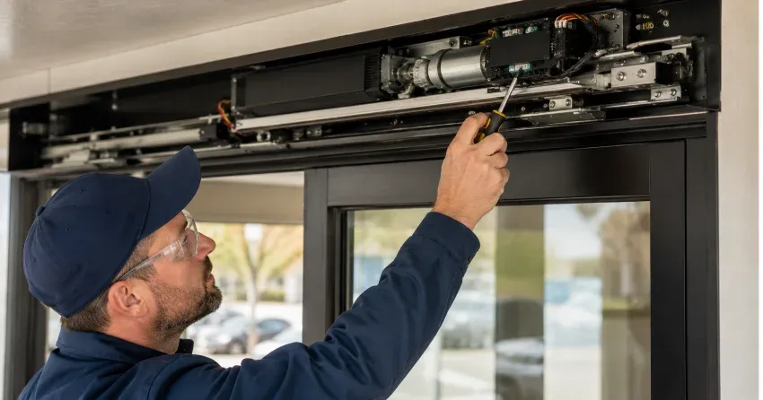 technician completing automatic door repair on residential property in Elmvale, Springwater