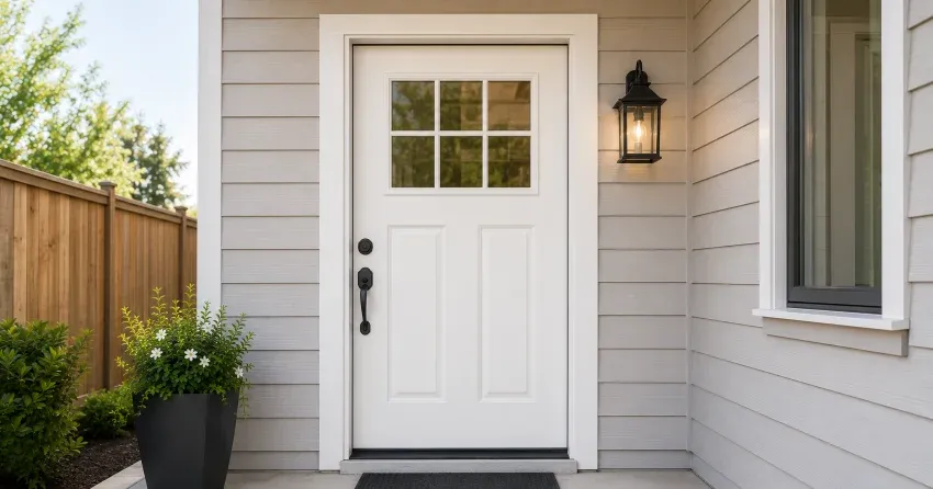 technician installing exterior door frame in Elmvale, Springwater