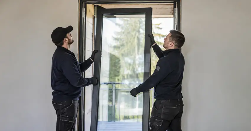 new glass panel being fitted into door frame in Minesing, Springwater