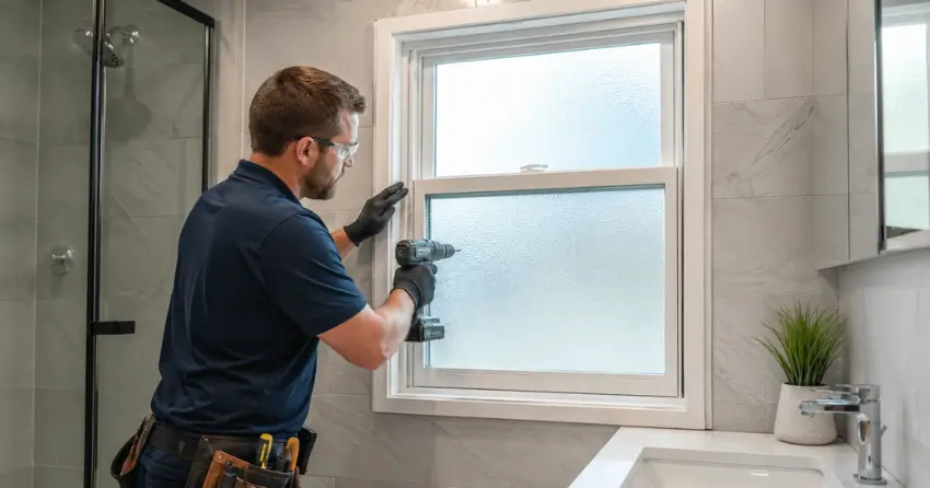 frosted glass installation bathroom window in Midhurst, Springwater