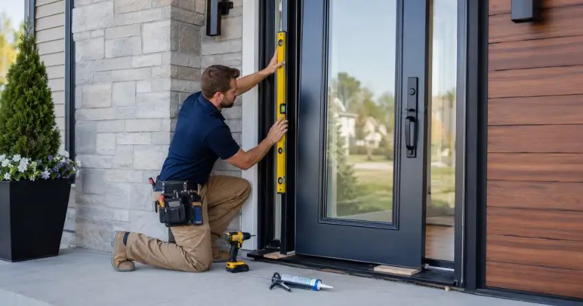 glass outside door installation with energy-efficient double-pane glazing in Minesing, Springwater