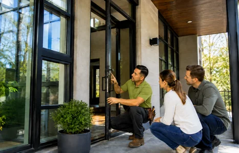 Modern home exterior with floor-to-ceiling windows by Windows & Doors Springwater